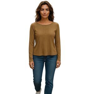 Crazy Horse by Liz Claiborne Women's Brown Faux Suede Long Sleeve Blouse Size L